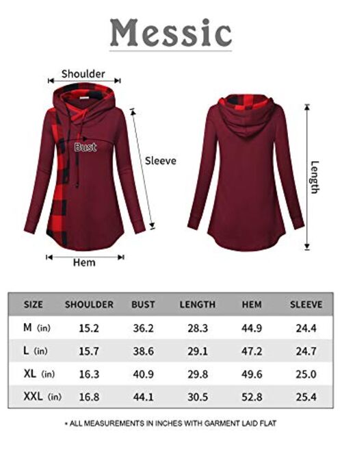 Messic Women's Funnel Neck Check Contrast Tunics Lightweight Pullover Hoodie Top