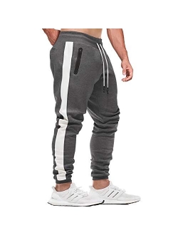 Men's Joggers Sweatpants Slim Fit Side Striped Track Pants with Pockets