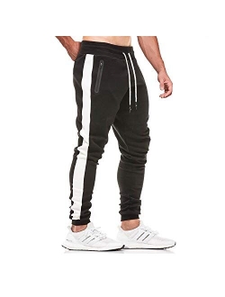 Men's Joggers Sweatpants Slim Fit Side Striped Track Pants with Pockets