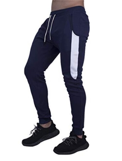 Men's Joggers Sweatpants Slim Fit Side Striped Track Pants with Pockets