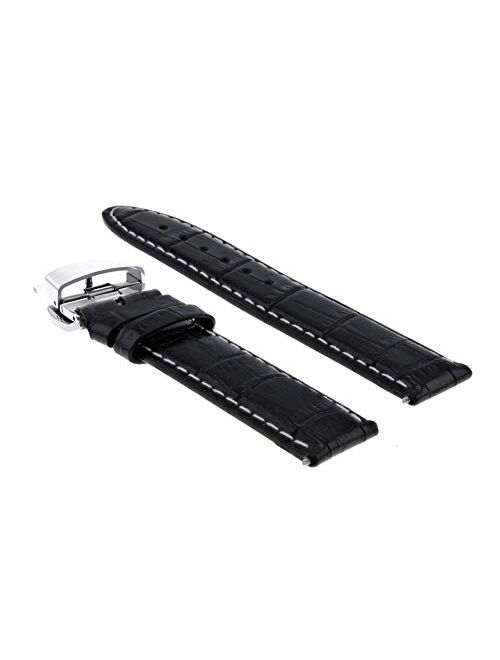 24mm Leather Watch Strap Band Compatible with Pam 44mm Panerai Luminor Marina Black Ws Tq