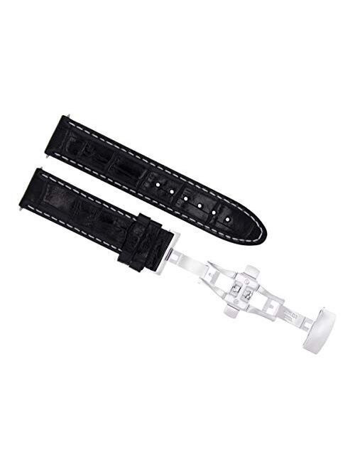 24mm Leather Watch Strap Band Compatible with Pam 44mm Panerai Luminor Marina Black Ws Tq