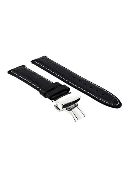 24mm Leather Watch Strap Band Compatible with Pam 44mm Panerai Luminor Marina Black Ws Tq