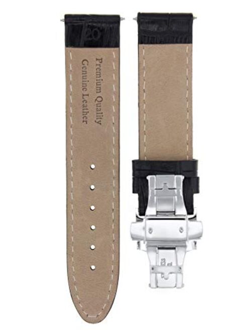 24mm Leather Watch Strap Band Compatible with Pam 44mm Panerai Luminor Marina Black Ws Tq