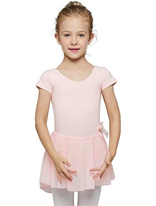 MdnMd Ballet Leotard for Toddler Girls Ballerina Dance Short Sleeve Tutu Skirted Ballet Outfit Dress