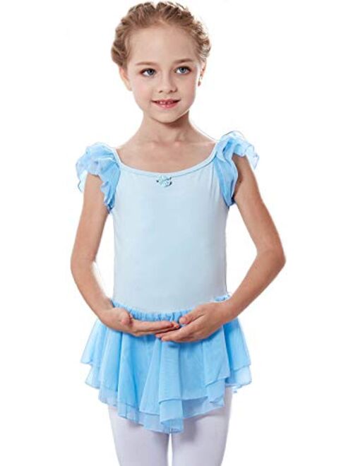 MdnMd Ballet Leotard for Toddler Girls Ballerina Dance Short Sleeve Tutu Skirted Ballet Outfit Dress