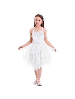 Kids Swan Princess Dance Costume Feather Ballerina Dress for Baby Girl Pageant Party Prom Birthday Short Gown