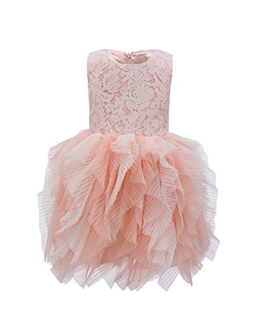 IBTOM CASTLE Kids Swan Princess Dance Costume Feather Ballerina Dress for Baby Girl Pageant Party Prom Birthday Short Gown