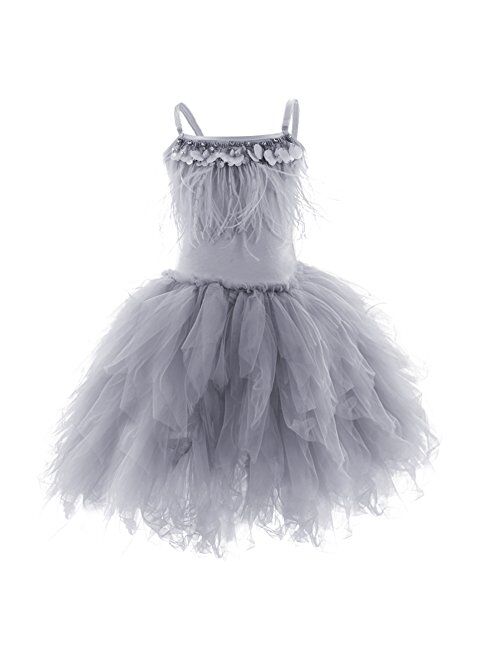 IBTOM CASTLE Kids Swan Princess Dance Costume Feather Ballerina Dress for Baby Girl Pageant Party Prom Birthday Short Gown