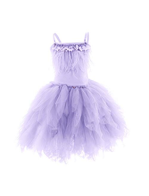 IBTOM CASTLE Kids Swan Princess Dance Costume Feather Ballerina Dress for Baby Girl Pageant Party Prom Birthday Short Gown