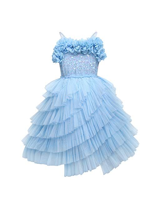 IBTOM CASTLE Kids Swan Princess Dance Costume Feather Ballerina Dress for Baby Girl Pageant Party Prom Birthday Short Gown