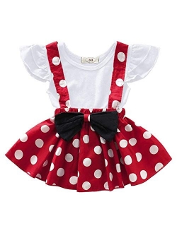 Polka Dots Tutu Costume for Baby Girl Princess 1st Birthday Party,Dress Up w/Overall Suspender Skirt,Headband