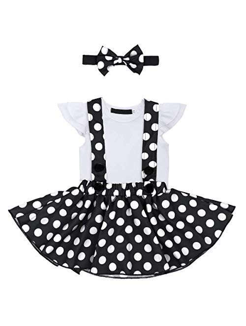 IBTOM CASTLE Polka Dots Tutu Costume for Baby Girl Princess 1st Birthday Party,Dress Up w/Overall Suspender Skirt,Headband