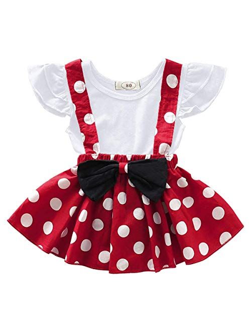 IBTOM CASTLE Polka Dots Tutu Costume for Baby Girl Princess 1st Birthday Party,Dress Up w/Overall Suspender Skirt,Headband