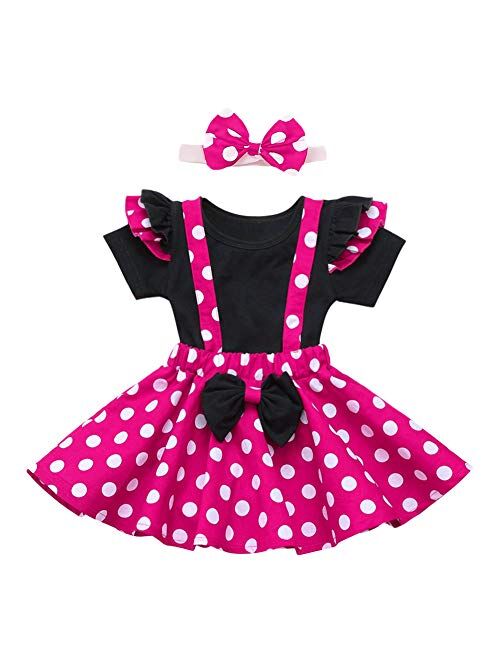 IBTOM CASTLE Polka Dots Tutu Costume for Baby Girl Princess 1st Birthday Party,Dress Up w/Overall Suspender Skirt,Headband