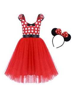 Girls' Polka Dots Princess Party Cosplay Pageant Fancy Costume Tutu Birthday Dress up Ears Headband