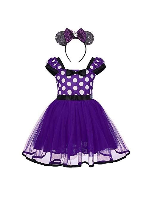 IBTOM CASTLE Girls' Polka Dots Princess Party Cosplay Pageant Fancy Costume Tutu Birthday Dress up+Ears Headband