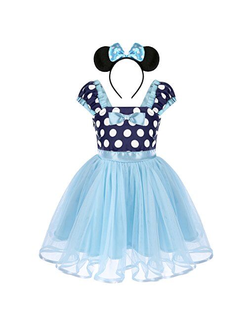 IBTOM CASTLE Girls' Polka Dots Princess Party Cosplay Pageant Fancy Costume Tutu Birthday Dress up+Ears Headband