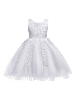 Flower Girls Dresses Princess Tulle Lace Up Wedding Bridesmaid Pageant Baptism Party Baby Birthday Tutus Gowns