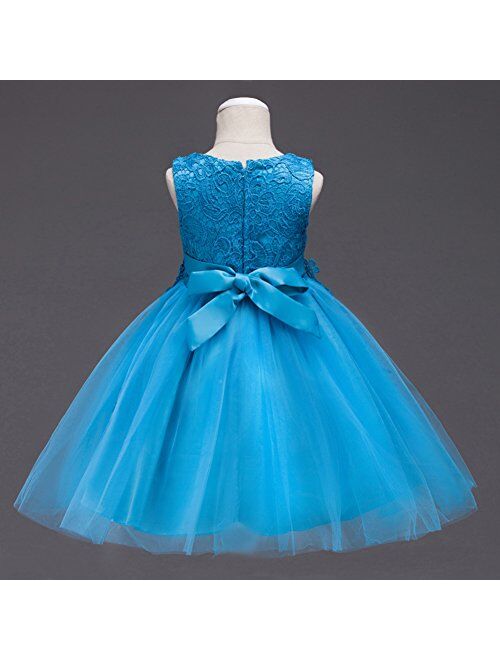 IBTOM CASTLE Flower Girls Dresses Princess Tulle Lace Up Wedding Bridesmaid Pageant Baptism Party Baby Birthday Tutus Gowns