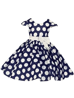 Girls Cap Sleeves Skirt Polka Dot Dress Flower Wedding Pageant Brithday Gown Pageant 3D Bowknot Ears Headband