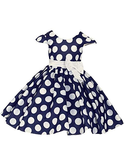 IBTOM CASTLE Girls Cap Sleeves Skirt Polka Dot Dress Flower Wedding Pageant Brithday Gown Pageant 3D Bowknot Ears Headband