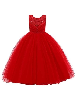 Girls Long Communion Princess Dresses Flower Pageant Party Wedding Floor Length Dance Evening Gowns