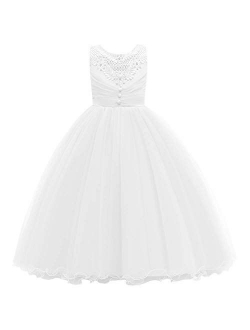 Girls Long Communion Princess Dresses Flower Pageant Party Wedding Floor Length Dance Evening Gowns