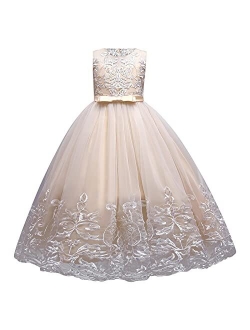 Girls Long Communion Princess Dresses Flower Pageant Party Wedding Floor Length Dance Evening Gowns