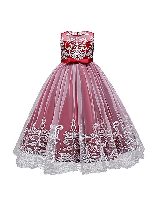 IBTOM CASTLE Girls Long Communion Princess Dresses Flower Pageant Party Wedding Floor Length Dance Evening Gowns