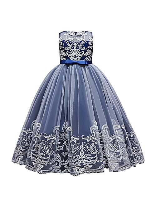 IBTOM CASTLE Girls Long Communion Princess Dresses Flower Pageant Party Wedding Floor Length Dance Evening Gowns