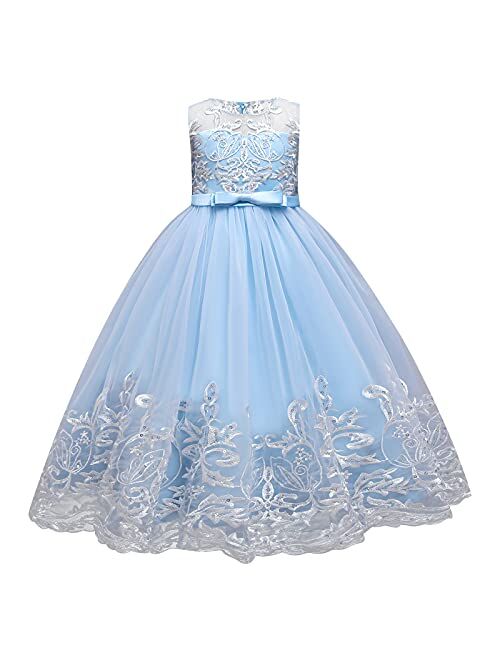 IBTOM CASTLE Girls Long Communion Princess Dresses Flower Pageant Party Wedding Floor Length Dance Evening Gowns