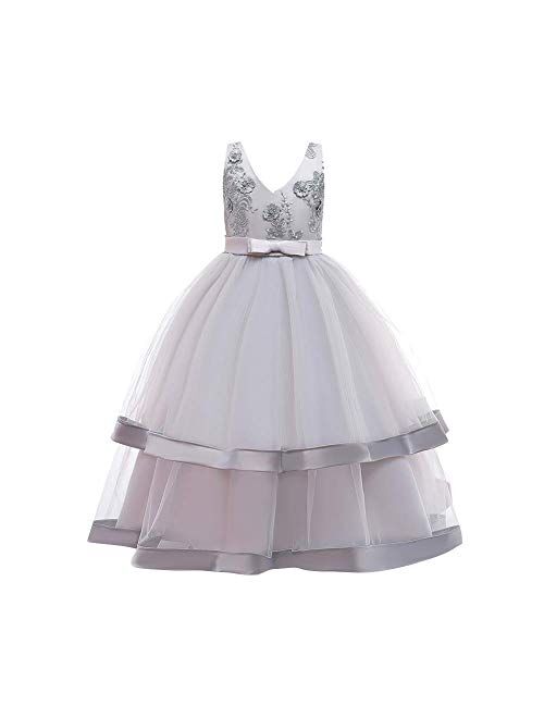 IBTOM CASTLE Girls Long Communion Princess Dresses Flower Pageant Party Wedding Floor Length Dance Evening Gowns