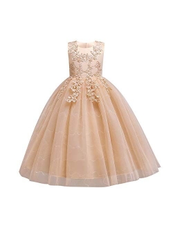 Flowers Girls Tulle Lace Wedding Party Dress for Kids Communion Formal Birthday Princess Pageant Prom Maxi Gown