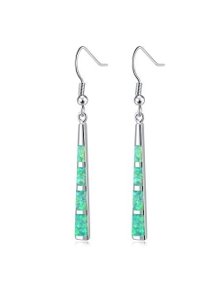 CiNily Dangle Earring-Opal Drop Earrings Silver Plated or Gold Plated Dangle Bar Earrings Opal Jewelry for Women Gems Earrings 2 1/8"