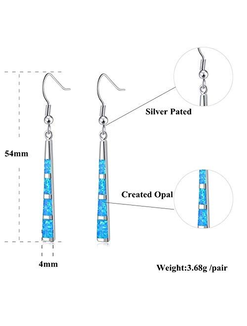 CiNily Dangle Earring-Opal Drop Earrings Silver Plated or Gold Plated Dangle Bar Earrings Opal Jewelry for Women Gems Earrings 2 1/8"