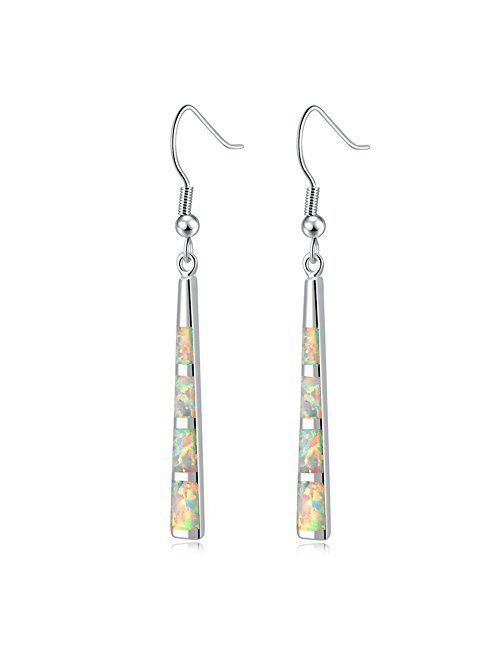 CiNily Dangle Earring-Opal Drop Earrings Silver Plated or Gold Plated Dangle Bar Earrings Opal Jewelry for Women Gems Earrings 2 1/8"