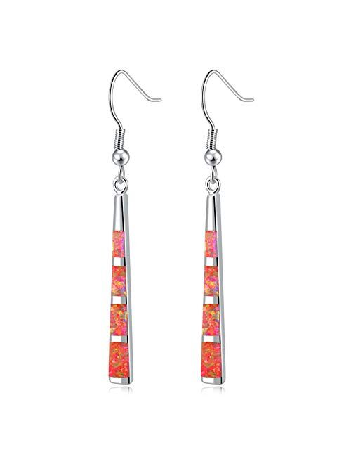 CiNily Dangle Earring-Opal Drop Earrings Silver Plated or Gold Plated Dangle Bar Earrings Opal Jewelry for Women Gems Earrings 2 1/8"