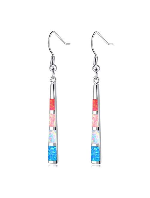 CiNily Dangle Earring-Opal Drop Earrings Silver Plated or Gold Plated Dangle Bar Earrings Opal Jewelry for Women Gems Earrings 2 1/8"