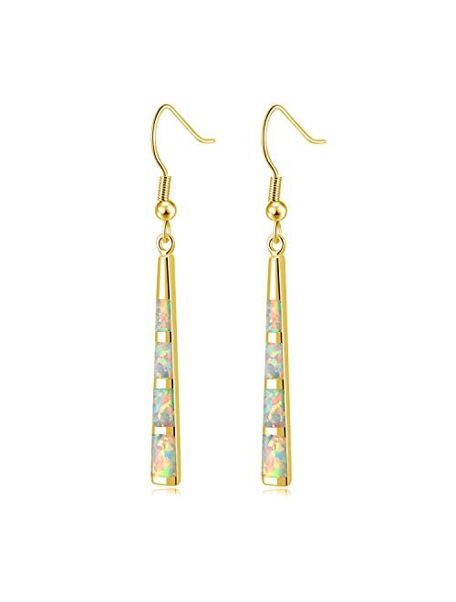 CiNily Dangle Earring-Opal Drop Earrings Silver Plated or Gold Plated Dangle Bar Earrings Opal Jewelry for Women Gems Earrings 2 1/8"