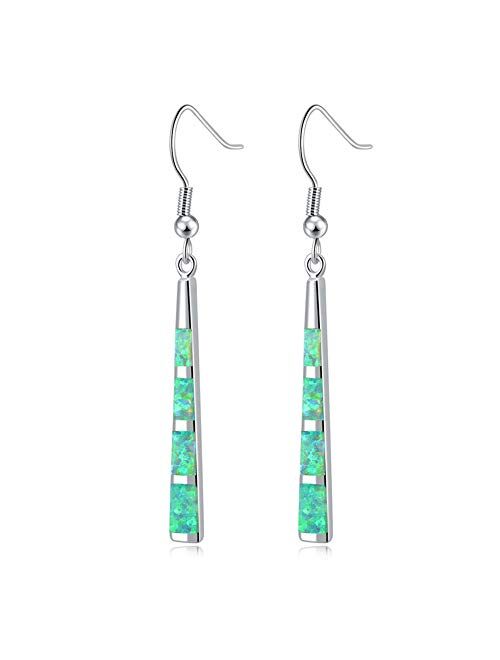 CiNily Dangle Earring-Opal Drop Earrings Silver Plated or Gold Plated Dangle Bar Earrings Opal Jewelry for Women Gems Earrings 2 1/8"