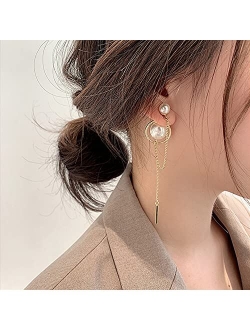 Women's Dainty Drop Earrings, Chain Earrings Tassel Pearl Earrings Simple and Fashionable earrings,Artificial Shell Round and Smooth