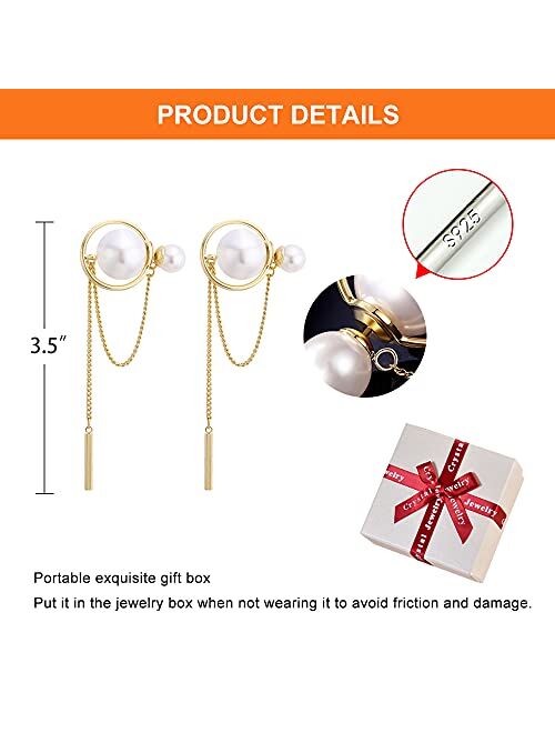 Women's Dainty Drop Earrings, Chain Earrings Tassel Pearl Earrings Simple and Fashionable earrings,Artificial Shell Round and Smooth