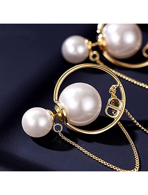 Women's Dainty Drop Earrings, Chain Earrings Tassel Pearl Earrings Simple and Fashionable earrings,Artificial Shell Round and Smooth