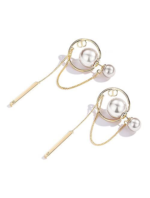 Women's Dainty Drop Earrings, Chain Earrings Tassel Pearl Earrings Simple and Fashionable earrings,Artificial Shell Round and Smooth