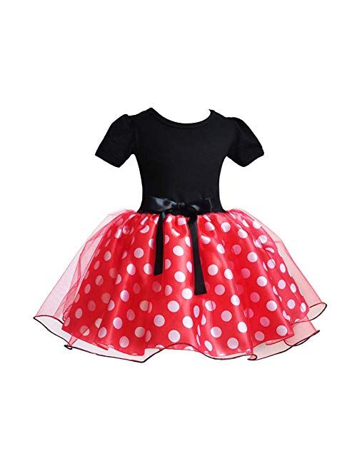 IBTOM CASTLE Baby Girls' Polka Dots Leotard Dresses Fancy Dance Costume Cosplay Tutu Dress up with Ears Headband