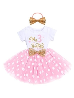 It's My 1st/2nd Birthday Cake Smash One Party Dress for Baby Girls Princess Shiny Sequin Bow Tutu Gown W/Headband Clothes Set