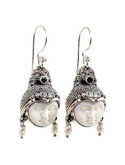 NOVICA Carved Dangle Earrings with Cultured Freshwater Pearls and Peridot, Day Dreamers'