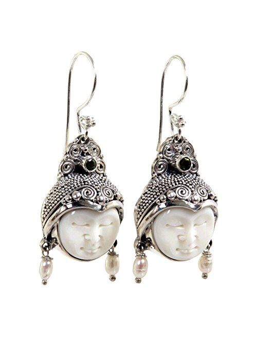 NOVICA Carved Dangle Earrings with Cultured Freshwater Pearls and Peridot, Day Dreamers'