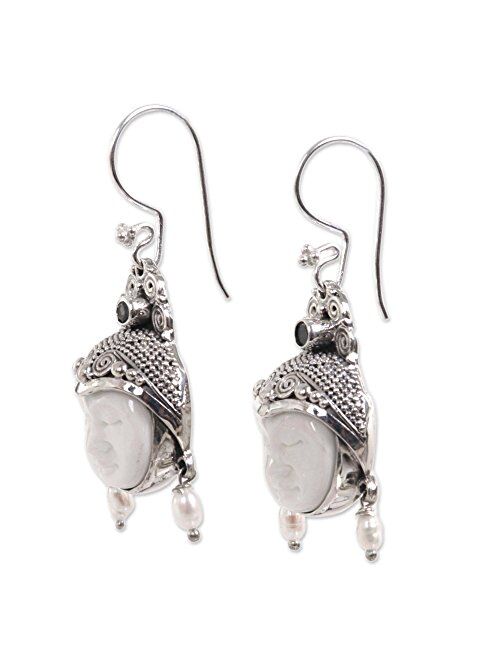 NOVICA Carved Dangle Earrings with Cultured Freshwater Pearls and Peridot, Day Dreamers'